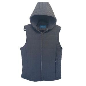 Perry Ellis Mens Charcoal Gray Hooded Puffer Vest Quilted Full Zip Size Medium
